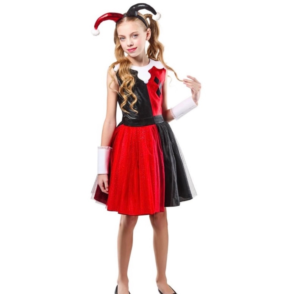 NWT Girls DC Comics HARLEY QUINN Dress Halloween Costume Size Medium 7/8